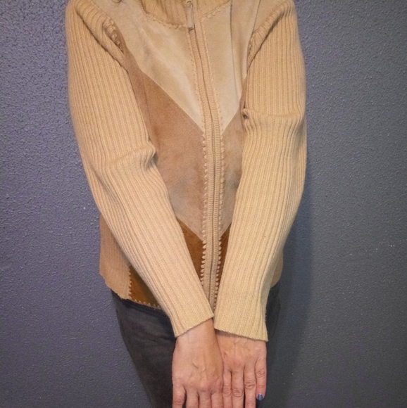 VTG 80's Real Suede Color Block Full Zip Cardigan - Picture 5 of 8